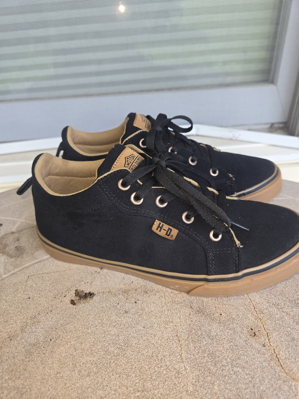 Harley Davison Black Canvas Low-Top Sneakers with Tan Accents